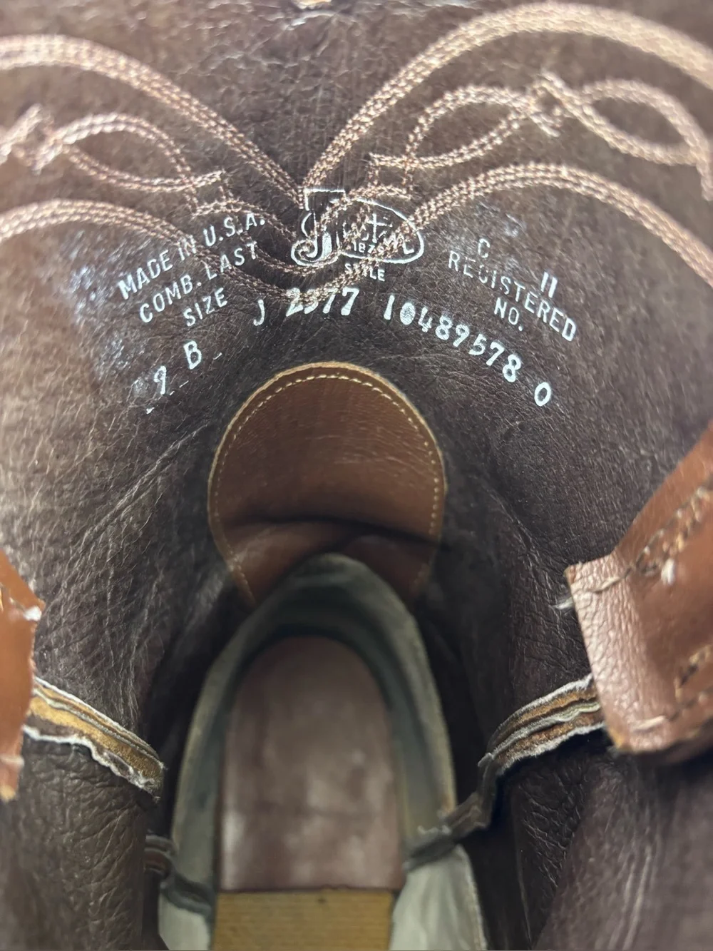 Vintage Justin Boots Smooth Quill Ostrich Leather Western Roper Cowboy Brown 9B - Picture 14 of 14